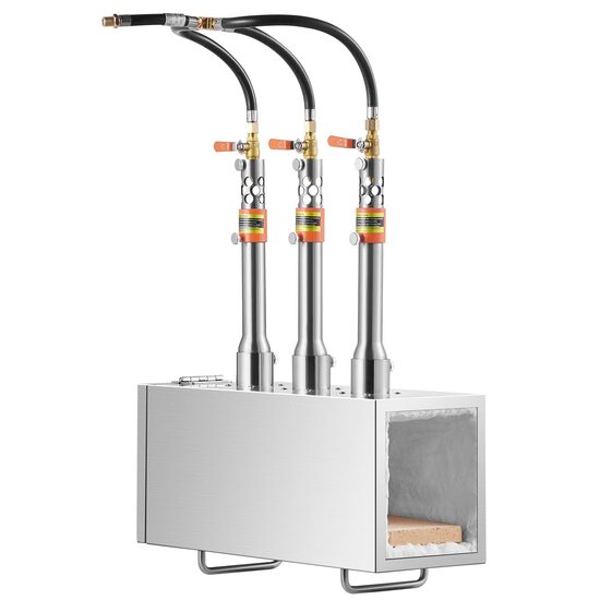 Forja portabila cu 3 arzatoare pe gaz, Patrata, Temperatura 1427℃, dimensiune 550 x 180 x 303 mm, otel inoxidabil 201