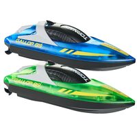 Set 2 barci cu motor si telecomanda, 12 km/h, USB, 1.2 Ah, dimensiune 250 x 80 x 70 mm, Verde/Albastru