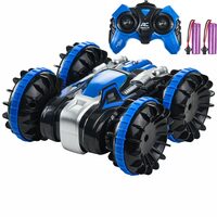 Masina amfibie cu telecomanda 2.4G, Tractiune 4WD, 2 x baterii, 500 mAh, incarcare USB, 12 km/h, Albastru/Negru