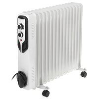 Calorifer electric cu ulei, 15 elementi, 4 x roti, 3 trepte de putere 1000W/1500W/2500W, Control al temperaturii, Alb