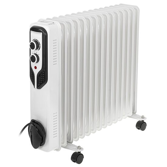 Calorifer electric cu ulei, 15 elementi, 4 x roti, 3 trepte de putere 1000W/1500W/2500W, Control al temperaturii, Alb