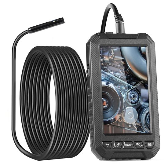 Camera endoscop pentru inspectie auto, instalatii sanitare, ecran IPS 5 inch, Zoom 2X, 1080P, 10 lumini LED, IP67, lungime 15 m, Lentile triple