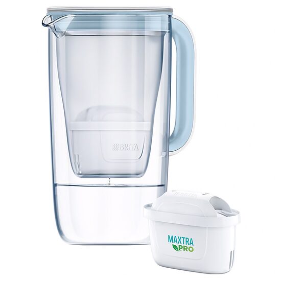 Cana filtranta Brita Glass 2.5 l, Indicator led stare filtru, 1 x filtre incluse, vas din sticla