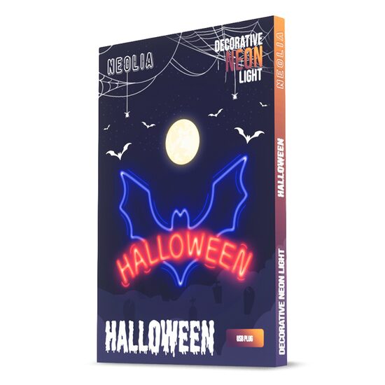 Decoratiune perete cu led Bat Halloween, USB, dimensiune 420 x 20 x 310 mm