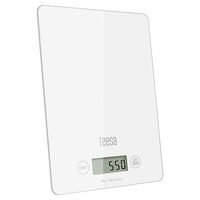 Cantar de bucatarie ultra subtire, Sticla Alb, Ecran LCD, 5g-5kg, 1xCR2032, precizie 1g