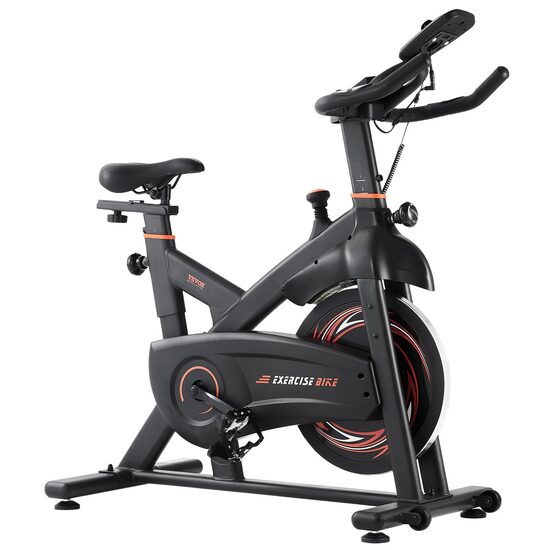 Bicicleta spinning cu cadru Carbon, Greutate volanta 18 kg, Afisaj Led, 120 kg, timp, viteza, distanta, calorii