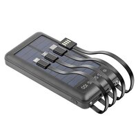 Powerbank cu incarcare solara, 10000mAh, Iesire USB-A, USB-C, Lightning si Micro-USB, 5V/2.1A, cabluri incorporate