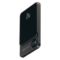 Powerbank Ultra Slim, incarcare inductiva Wireless 5000 mAh, 2x USB, USB-C, Negru, 20 W, afisaj led