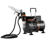 Kit aerograf multifunctional cu compresor, 3 pistoale, duze 0.2, 0.3, 0.8 mm, 23-25 l/min, 1-3.5 Bar, 47 dB, 120 W