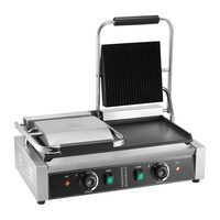 Grill Panini, Profesional, suprafata de gatit Neteda/Striata 485 x 230 mm, Otel inoxidabil, Temperatura de incalzire 50-300 °C