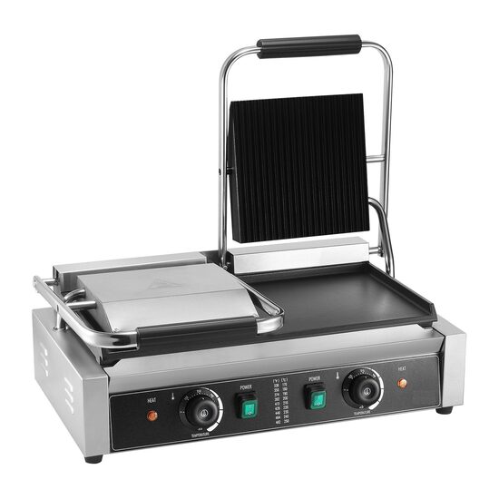 Grill Panini, Profesional, suprafata de gatit Neteda/Striata 485 x 230 mm, Otel inoxidabil, Temperatura de incalzire 50-300 °C