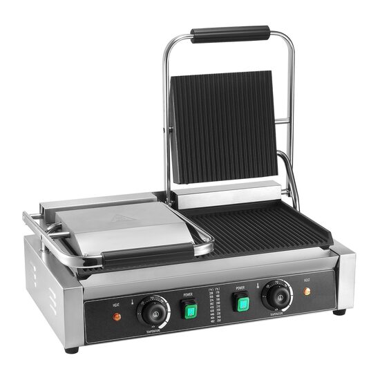 Grill Panini, Profesional, suprafata de gatit striata 485 x 230 mm, Otel inoxidabil, Temperatura de incalzire 50-300 °C