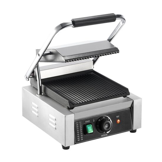 Grill Panini, Profesional, suprafata de gatit striata 230x225 mm, Otel inoxidabil, Temperatura de incalzire 50-300 °C