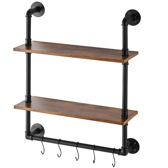 Raft metalic cu 2 x polite incluse din lemn, Vivatechnix Industrial, 630 x 205 x 770 mm