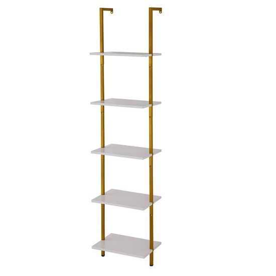 Raft metalic cu 5 x polite incluse din lemn, profil patrat 20x20 mm, Vivatechnix Industrial, 400 x 300 x 1780 mm, Auriu/Alb
