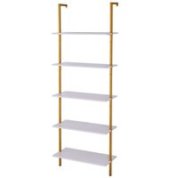 Raft metalic cu 5 x polite incluse din lemn, profil patrat 20x20 mm, Vivatechnix Industrial, 640 x 300 x 1825 mm, Auriu/Alb