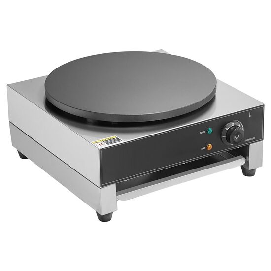 Plita pentru clatite profesionala, Inox, putere 1700 W, diametru 400 mm, control al temperaturii 50-300°C, dimensiune 435x455x225mm