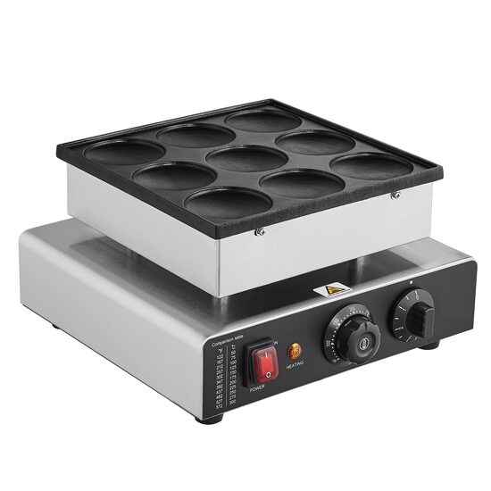 Plita pentru clatite olandeze, Profesional, Inox, putere 850 W, diametru 9x76 mm, control al temperaturii 50-300°C, dimensiune 320x300x180mm