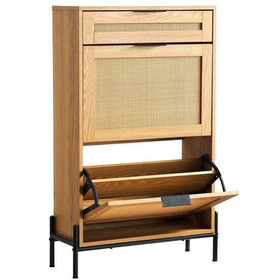 Dulap pantofi, 2 sertare rabatabile si 1 sertar glisant, Lemn Ratan, 647 x 263 x 1028 mm, Maro, max 45 kg