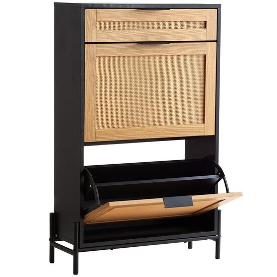 Dulap pantofi, 2 sertare rabatabile si 1 sertar glisant, Lemn Ratan, 647 x 263 x 1028 mm, Maro/Negru