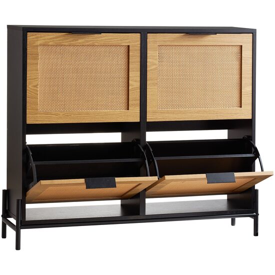 Dulap pantofi, 2 sertare rabatabile, Lemn Ratan, 1040 x 240 x 880 mm, Maro/Negru