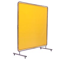 Perdea sudura impotriva scanteilor cu cadru otel, 183x183 cm, 4 x roti, Galben