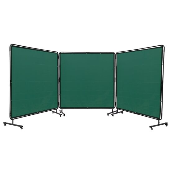 Perdea sudura impotriva scanteilor cu cadru otel, 3 Panouri 183x183 cm, 12 x roti, Verde
