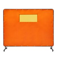 Perdea sudura impotriva scanteilor cu cadru otel, 180x180 cm, 4 x roti, Portocaliu, Protectie UV, Fereastra