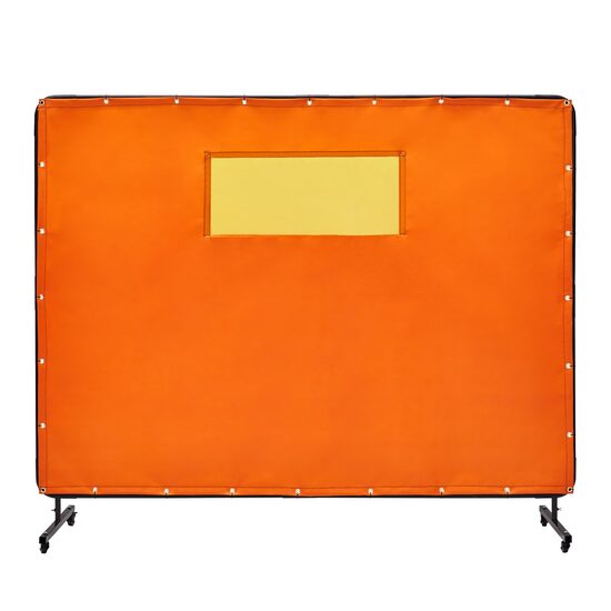 Perdea sudura impotriva scanteilor cu cadru otel, 180x180 cm, 4 x roti, Portocaliu, Protectie UV, Fereastra