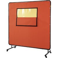 Perdea sudura impotriva scanteilor cu cadru otel, 183x183 cm, 4 x roti, Portocaliu, Protectie UV, Fereastra