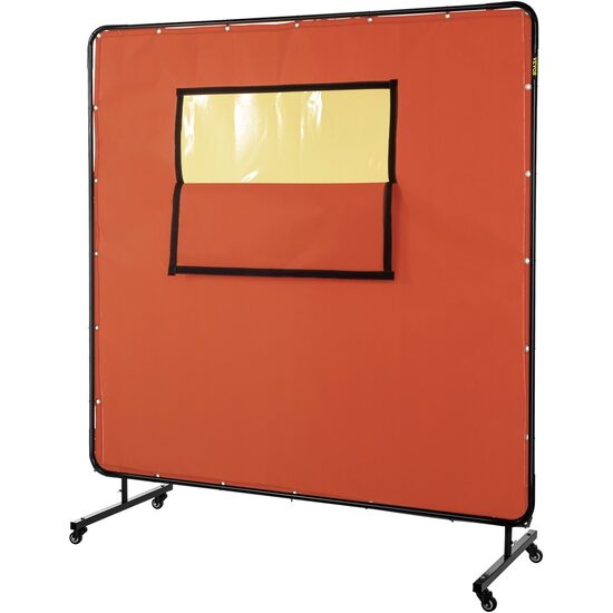 Perdea sudura impotriva scanteilor cu cadru otel, 183x183 cm, 4 x roti, Portocaliu, Protectie UV, Fereastra