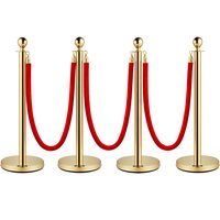 Set 4 stalpi delimitare, Franghie rosie, Inox, Auriu, Inaltime 96 cm