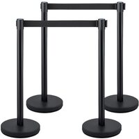 Set 4 stalpi delimitare, Banda retractabila in 4 directii, Inox, Negru, Inaltime 90 cm, Heavy Duty