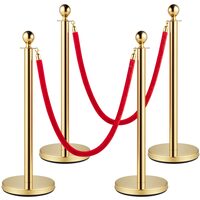 Set 4 stalpi delimitare, Franghie rosie 1.5 m, Inox, Auriu, Inaltime 96 cm, Heavy Duty