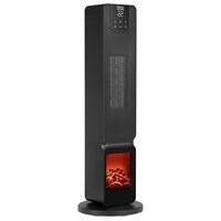 Aeroterma turn cu telecomanda, 800 W / 2000 W, Imitatie flacara cu Led, Negru, Oscilatie