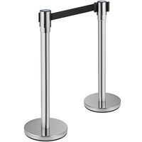 Set 2 stalpi delimitare, Banda retractabila in 4 directii, Inox, Argintiu, Inaltime 90 cm, Heavy Duty