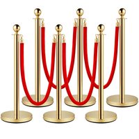 Set 6 stalpi delimitare, Franghie rosie catifea 1.5 m, Inox, Auriu, Inaltime 95 cm, Heavy Duty
