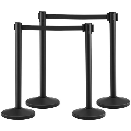 Set 4 stalpi delimitare, Centura in 4 directii lungime 2 m, Otel, Negru, Inaltime 93.5 cm