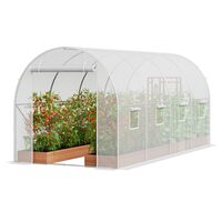 Sera pentru flori si legume, Cadru otel galvanizat, 445x194x192 cm, 8 ferestre, 140 g/cm³ PE, Velcro, Alba