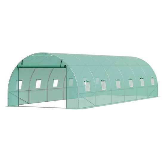 Sera pentru flori si legume, Cadru otel galvanizat, 890x295x198 cm, 12 ferestre, 140 g/cm³ PE, Velcro, verde