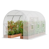 Sera pentru flori si legume, Cadru otel galvanizat, 292x196x190 cm, 6 ferestre, 140 g/cm³ PE, Velcro, Alba