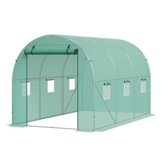 Sera pentru flori si legume, Cadru otel galvanizat, 345x195x192 cm, 6 ferestre, 140 g/cm³ PE, Velcro, Verde
