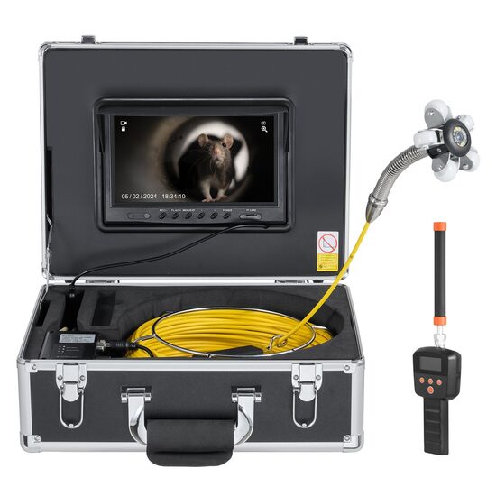 Camera endoscop canalizari/conducte cu receptor localizare, Monitor full HD 9 inch, Lungime 50 m, unghi larg de 145°, 12 x Led, Li-Ion 4.5Ah, valiza aluminiu