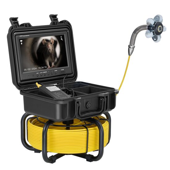 Camera inspectie endoscop pentru instalatii sanitare, Full HD 1080P, 9 inch, Lungime cablu sarpe 30 m, Capacitate baterie 4500mAh, Lumina LED, Card SD