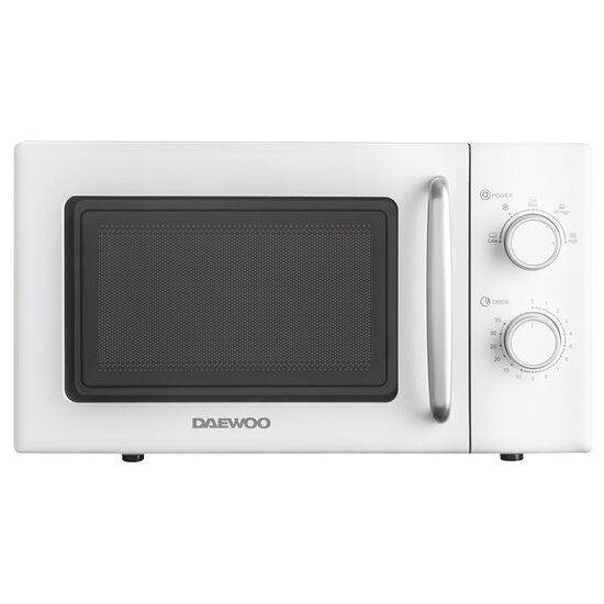 Cuptor cu microunde Daewoo Defrost 700 W, capacitate 20 l, Timer, Negru, Panou de comanda mechanic, Alb
