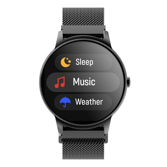 Ceas Smartwatch rezistent apa IP68, diametru 36 mm, 2 x curele, 15 zile de functionare cu o singura incarcare, Negru, Puls, Vreme, Sport