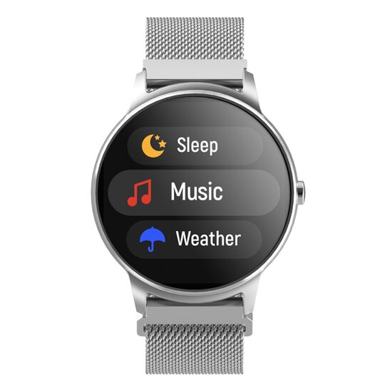 Ceas Smartwatch rezistent la apa IP68, diametru 36 mm, 2 x curele, 15 zile de functionare cu o singura incarcare, Argintiu