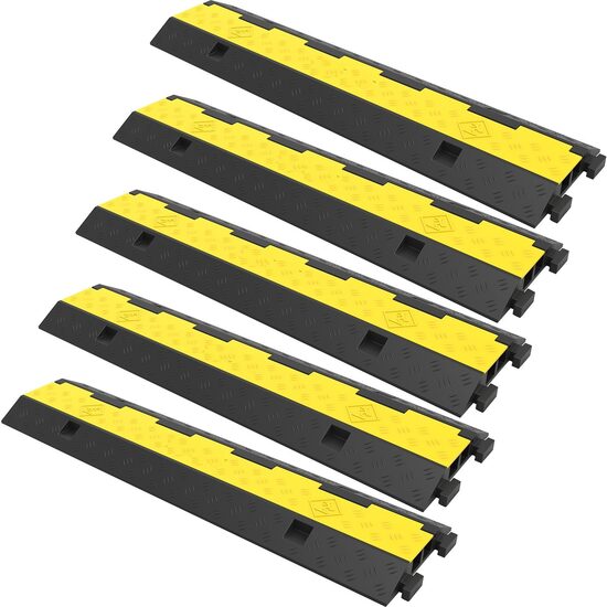 Set 5 rampe pentru cabluri, max 5000 Kg, 2 x canale, Galben/Negru, Interblocare modulara, 101 x 24.5 x 5 cm 