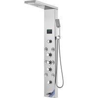 Panou dus cu hidromasaj, Inox Argintiu, 6 in 1, Afisaj si lumina Led, 1345 × 200 × 460 mm, 8 x jeturi masaj corporal