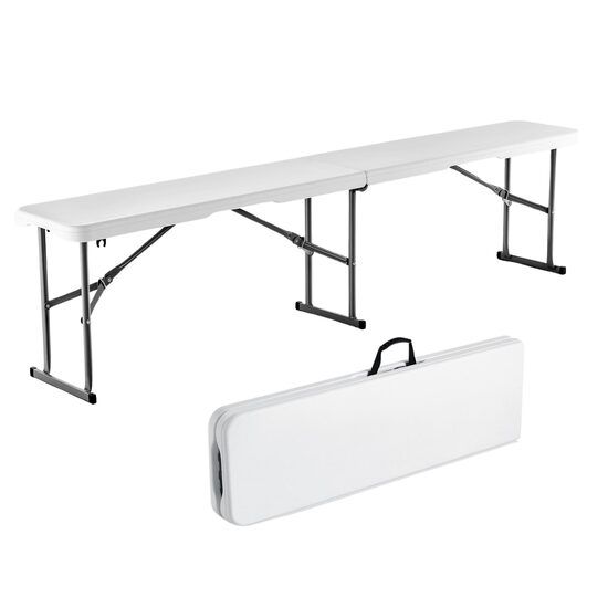 Banca pliabila  1830x307x430 mm, HDPE si Otel, pentru gradina sau catering, Alba